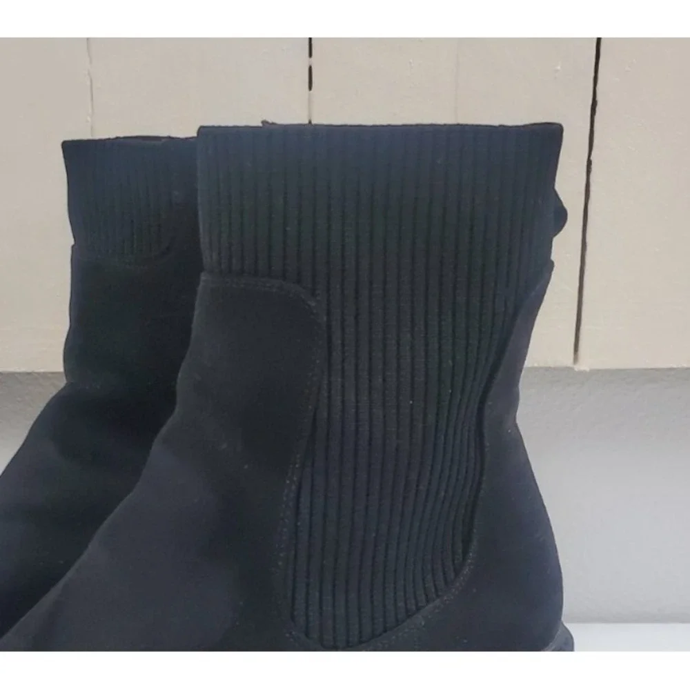 Chunky Lug Sole Ankle Boots Womens Size 9 Black Sock Boot Suede Feel Grunge - Picture 7 of 8